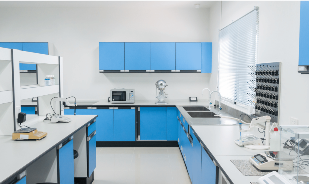lab furniture installation with overhead cabinets